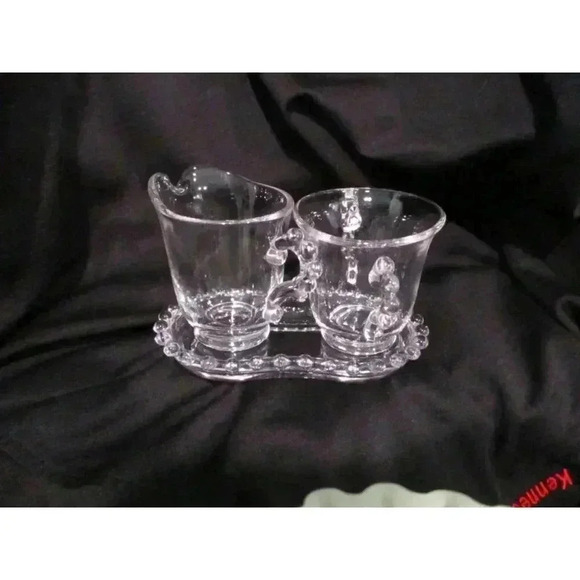 Sugar/Cream with Tray Vntg‎ Imperial Glass Candlewick  kitchenware knobby clear - Picture 3 of 9